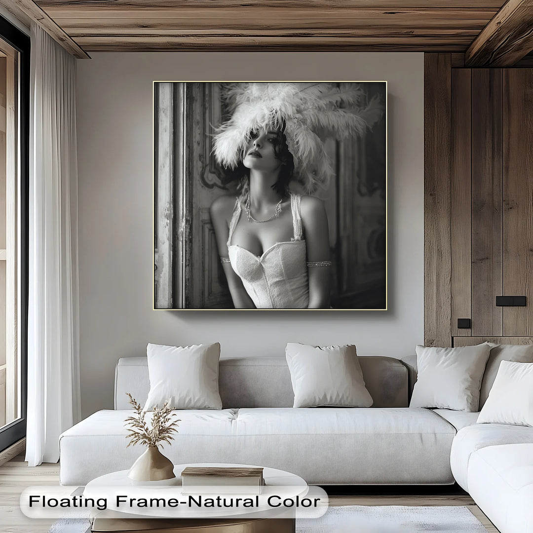 Feathered Elegance – Vintage-Inspired Female Portrait Canvas Print - MyPhotoStation