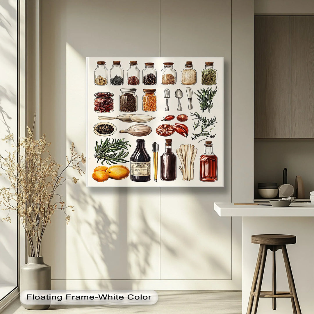 Kitchen Essentials – Illustrated Herbs & Spices Canvas Print - MyPhotoStation