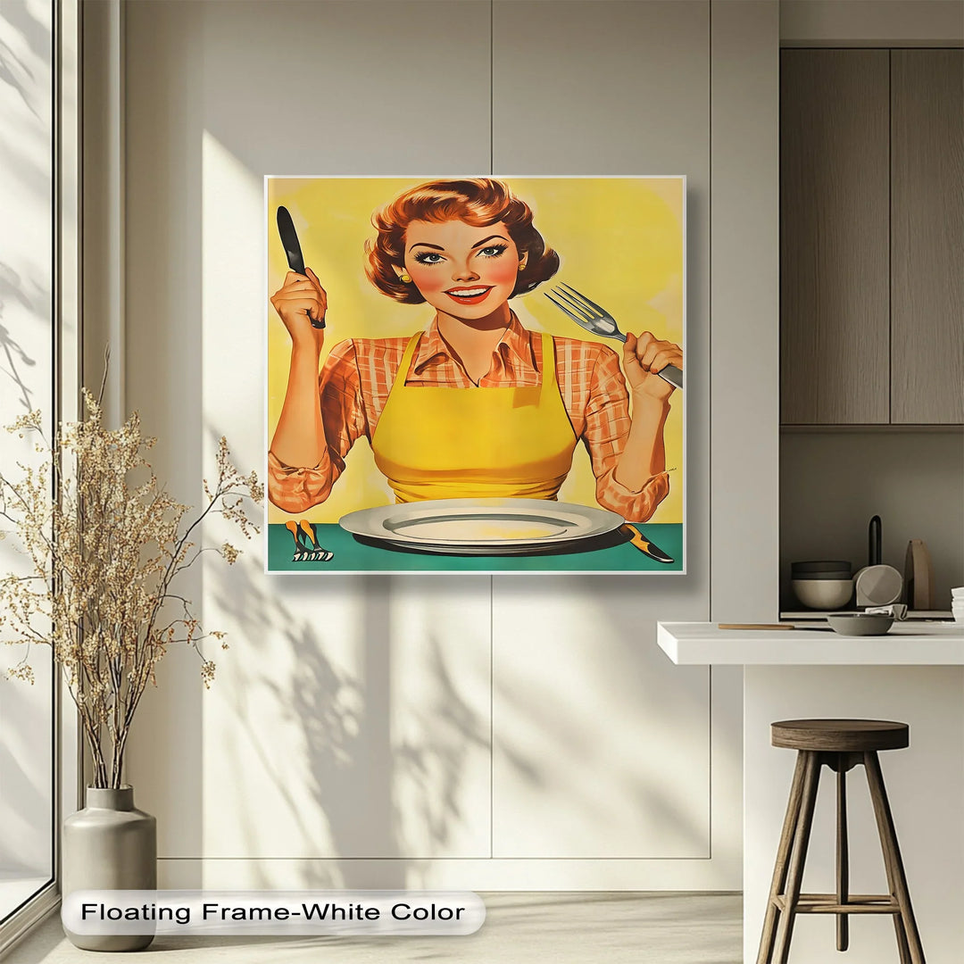 Hungry & Happy – Retro Kitchen Lady Canvas Print - MyPhotoStation