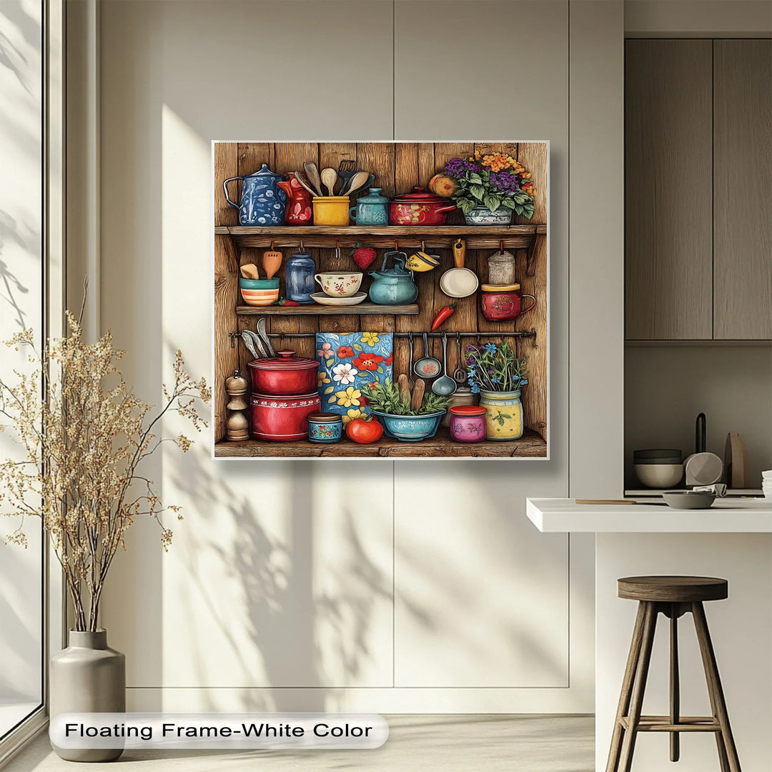 Rustic Kitchen Shelf – Vintage Floral Kitchen Canvas Print - MyPhotoStation