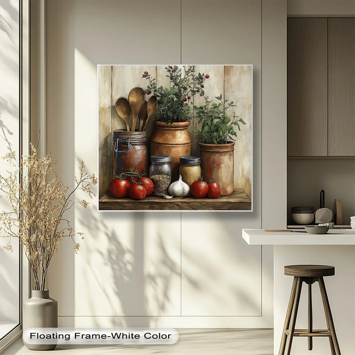 Herb Garden Shelf – Rustic Tomato & Spice Kitchen Canvas Print - MyPhotoStation