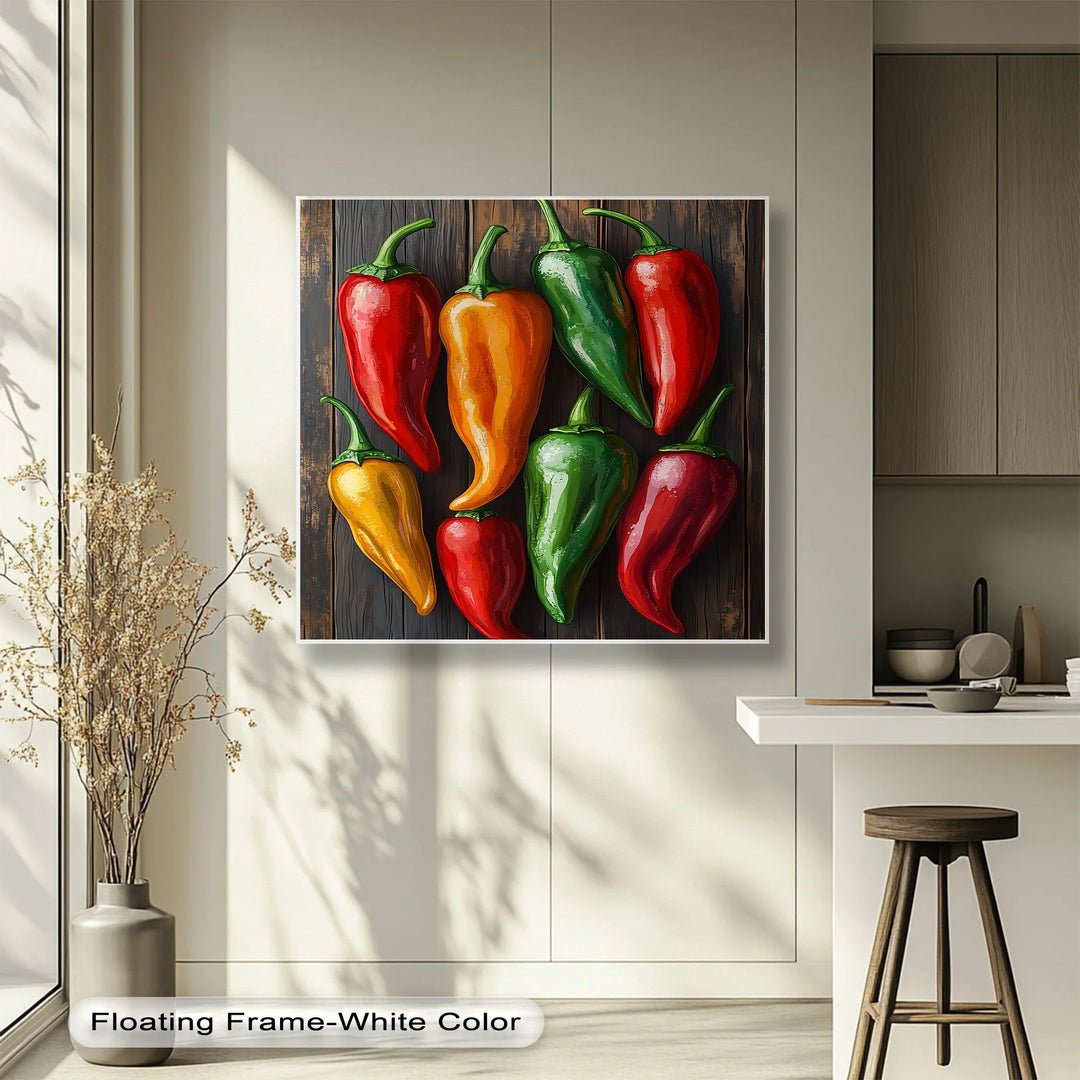 Colorful Peppers – Rustic Vegetable Kitchen Canvas Print - MyPhotoStation