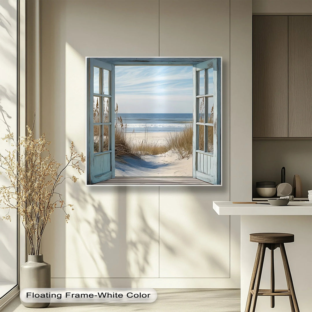 Ocean Breeze View – Open Window Beach Scene Kitchen Canvas Print - MyPhotoStation