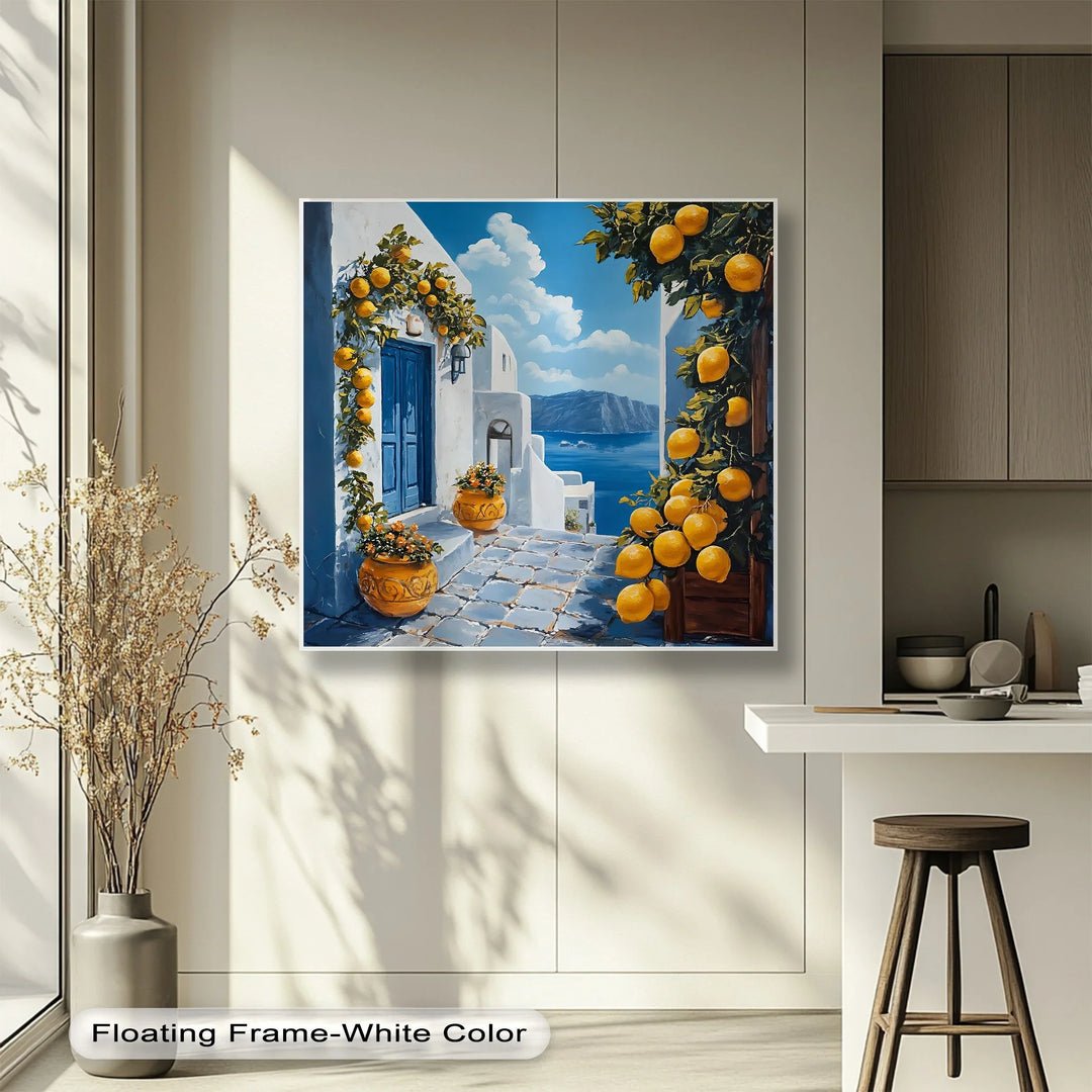 Santorini Sunshine – Mediterranean Lemon Street Canvas Print - MyPhotoStation