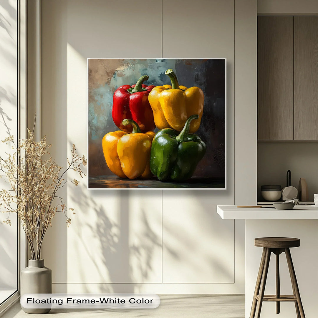 Bell Pepper Harmony – Colorful Still Life Kitchen Canvas Print - MyPhotoStation