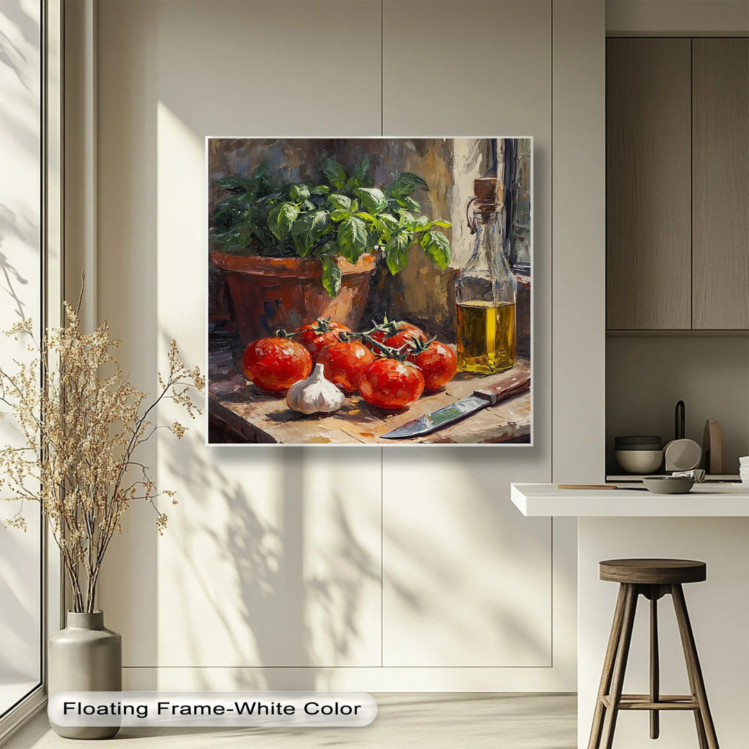 Tuscan Kitchen Still Life – Tomato & Basil Canvas Print - MyPhotoStation