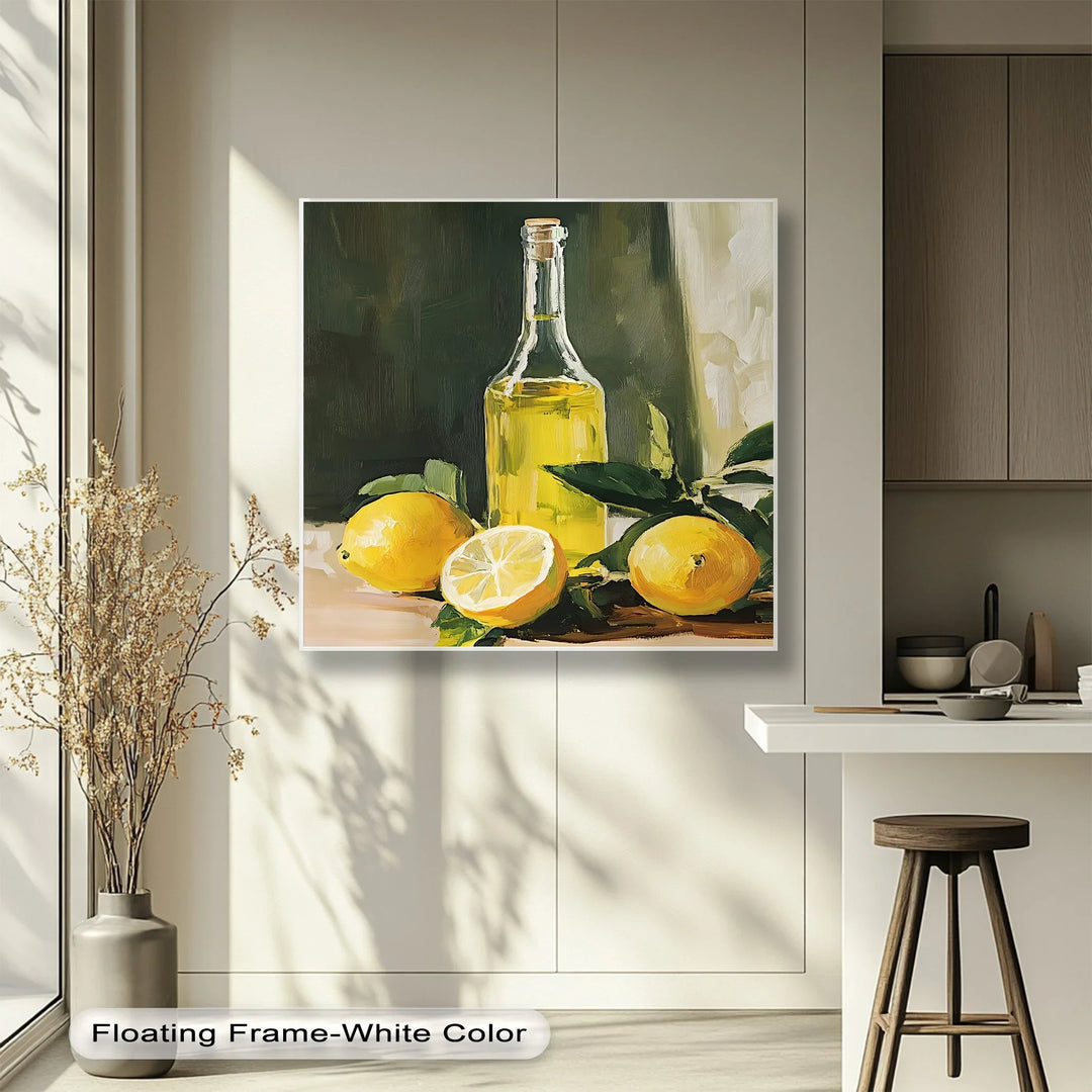 Mediterranean Essence – Lemons and Olive Oil Canvas Print - MyPhotoStation