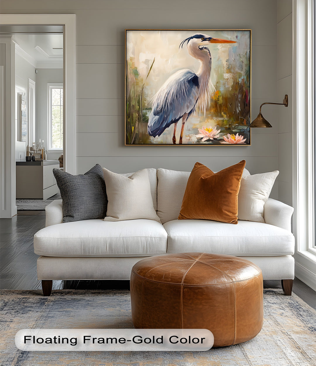 Graceful Heron Among Lilies – Serene Wildlife Canvas Print