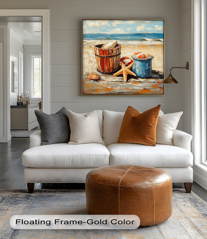 Beach Day Memories – Vibrant Coastal Bucket Scene Canvas Prints