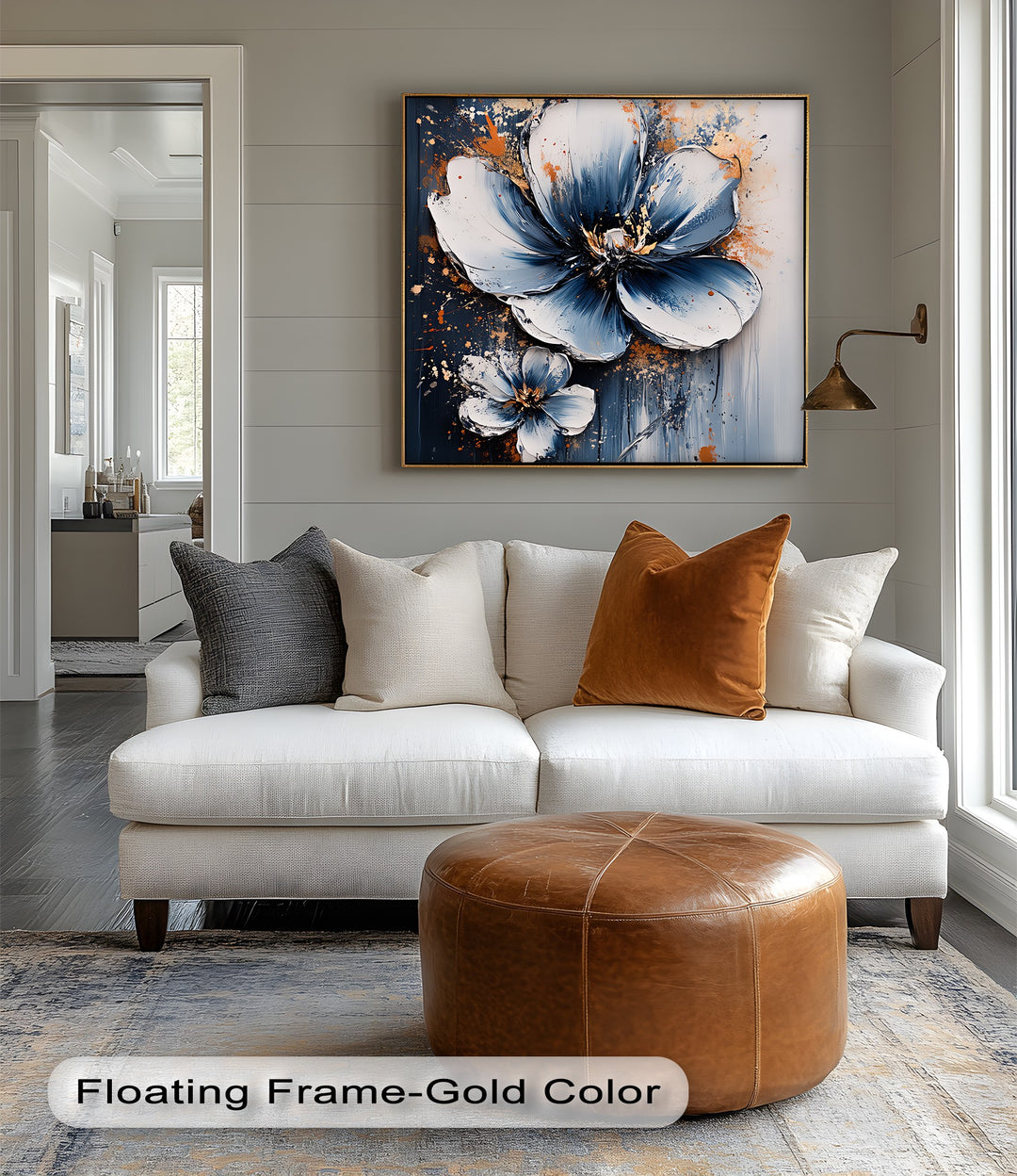 Electric Midnight Bloom – Blue and White Abstract Floral Canvas Print