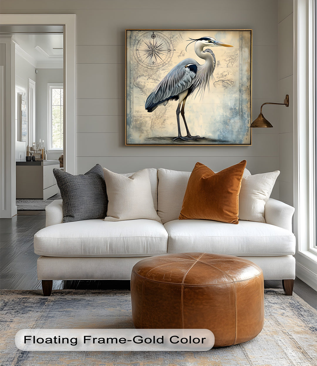 Navigational Heron – Vintage Map Inspired Bird Canvas Print