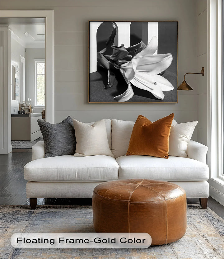 This striking custom canvas print blends organic texture with modern design elements for a high-end aesthetic.

