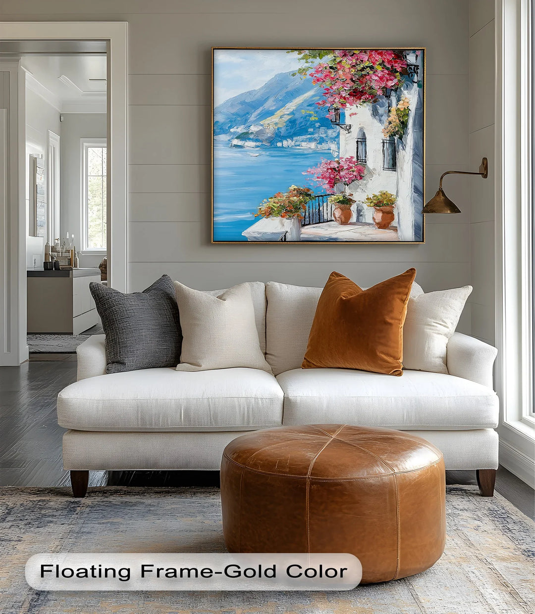 Sunlit Balcony by the Amalfi – Seaside Floral Canvas Print