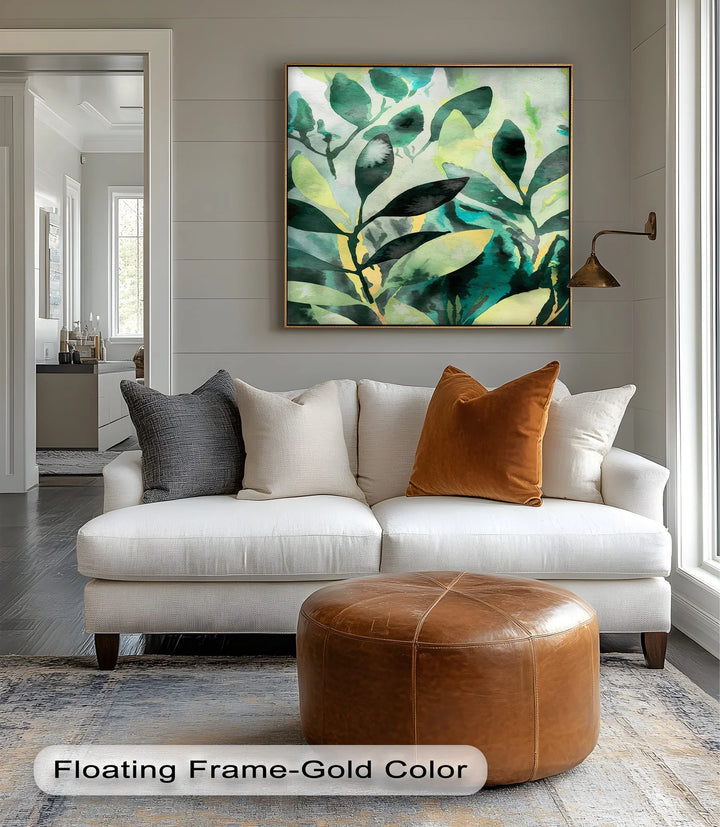 Verdant Harmony – Watercolor Leaf Pattern Canvas Print - MyPhotoStation