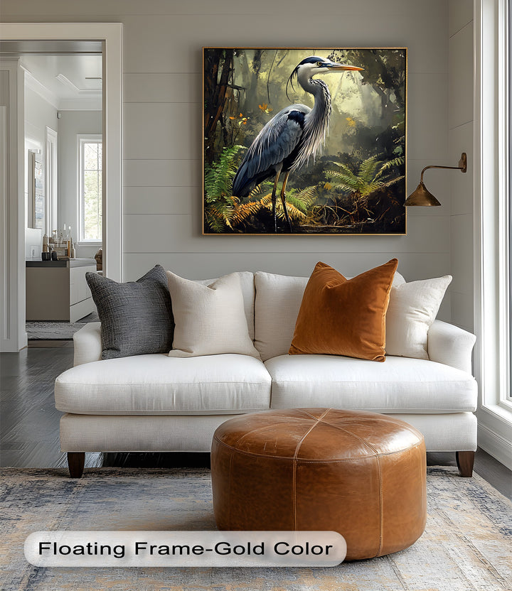 Misty Forest Heron – Wildlife Landscape Canvas Print