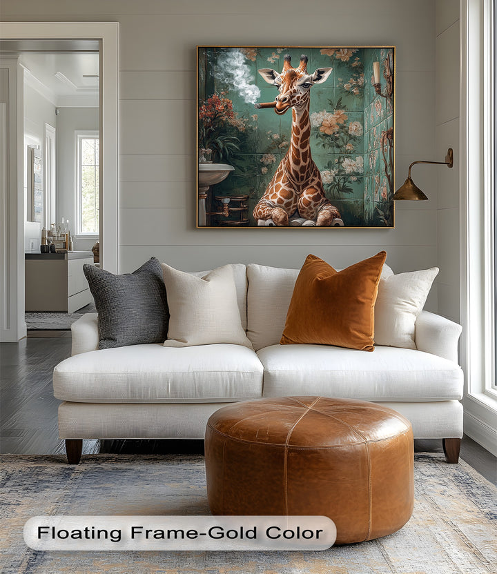 Turn your wall into a gallery of humor and style with this colorful animal canvas print, featuring a smoking giraffe and vintage floral background—ideal for creative spaces and bathroom updates.


