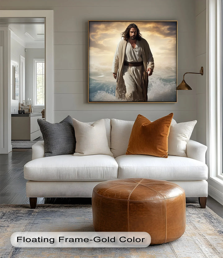 This heartfelt custom canvas print portrays faith, serenity, and the miracle of Jesus on water.


