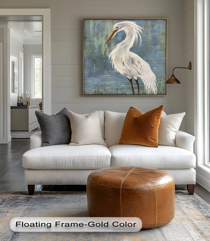 Graceful White Heron – Minimalist Bird Canvas Print - MyPhotoStation