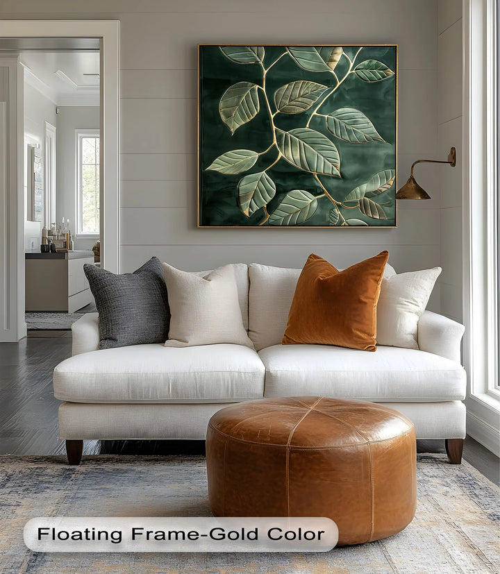 Golden Vein Harmony – Dark Green Leaf Canvas Print - MyPhotoStation