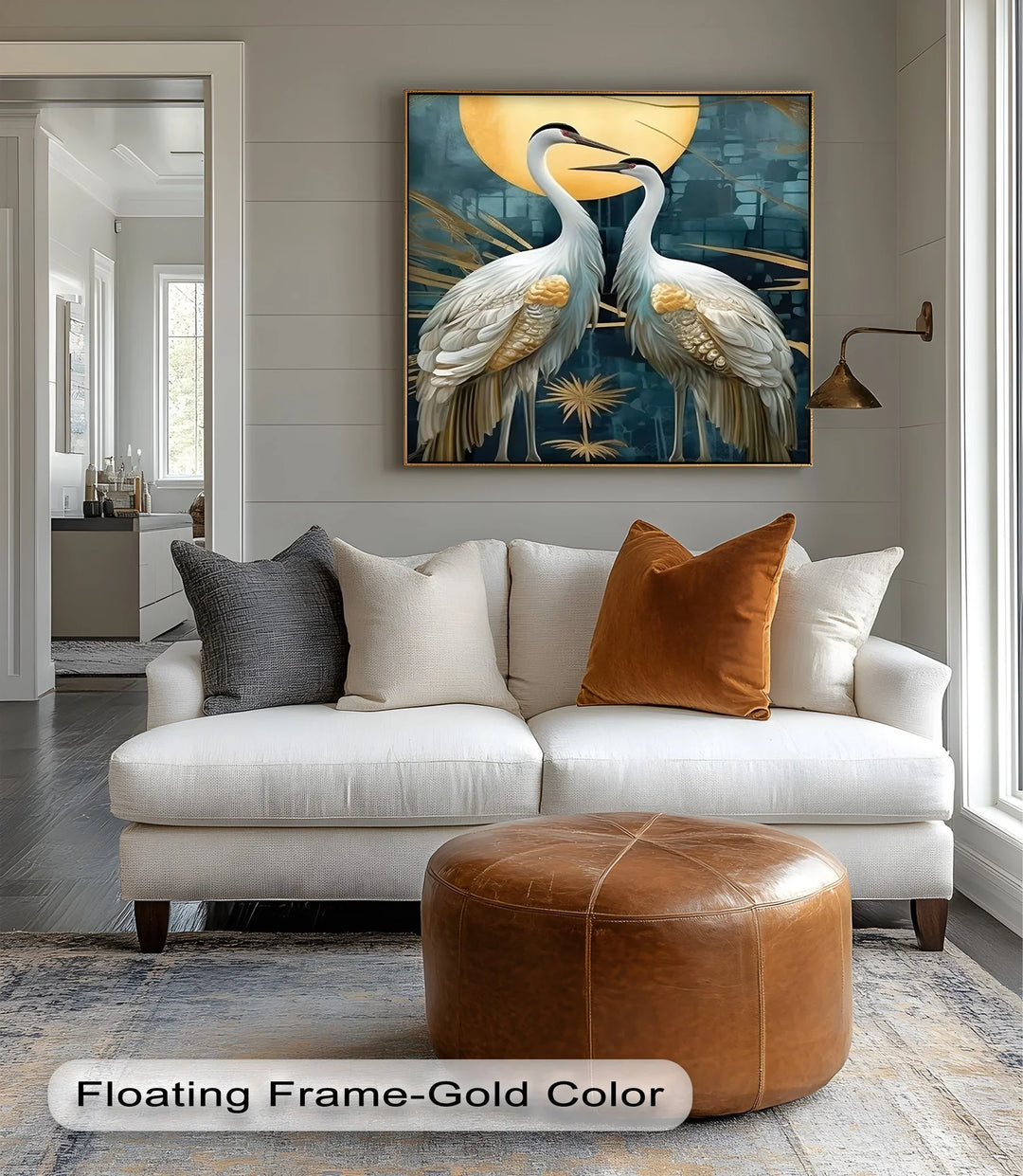 Moonlit Elegance – Golden Cranes Under Full Moon Canvas Print - MyPhotoStation
