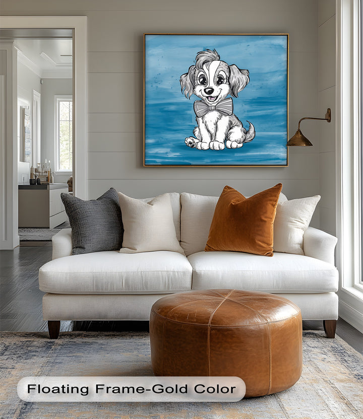 Charming Cartoon Pup with Bowtie - Puppies Canvas Print