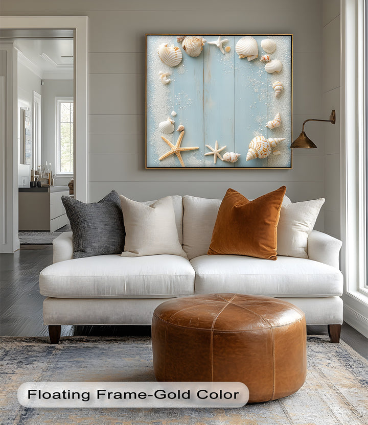 This framed canvas brings coastal textures to your wall with natural elegance.

