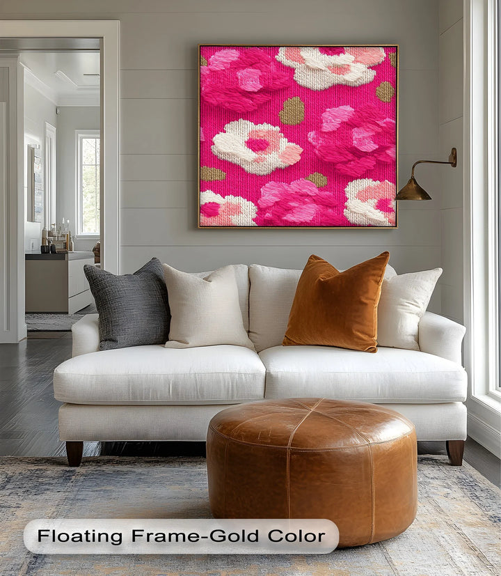 Bold Pink Floral Knit Pattern – Modern Yarn Texture Canvas Print - MyPhotoStation