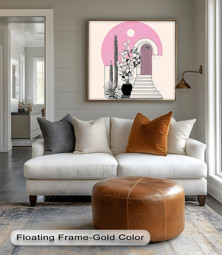 Modern Desert Archway Illustration – Black & Pink Canvas Print - MyPhotoStation