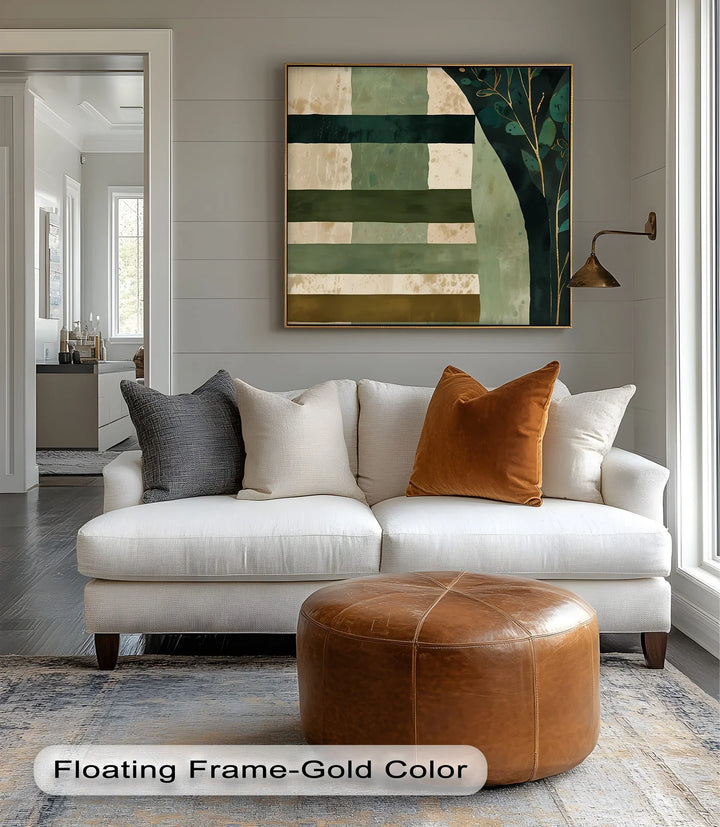 Verdant Tapestry – Botanical Stripe Abstract Canvas Print - MyPhotoStation