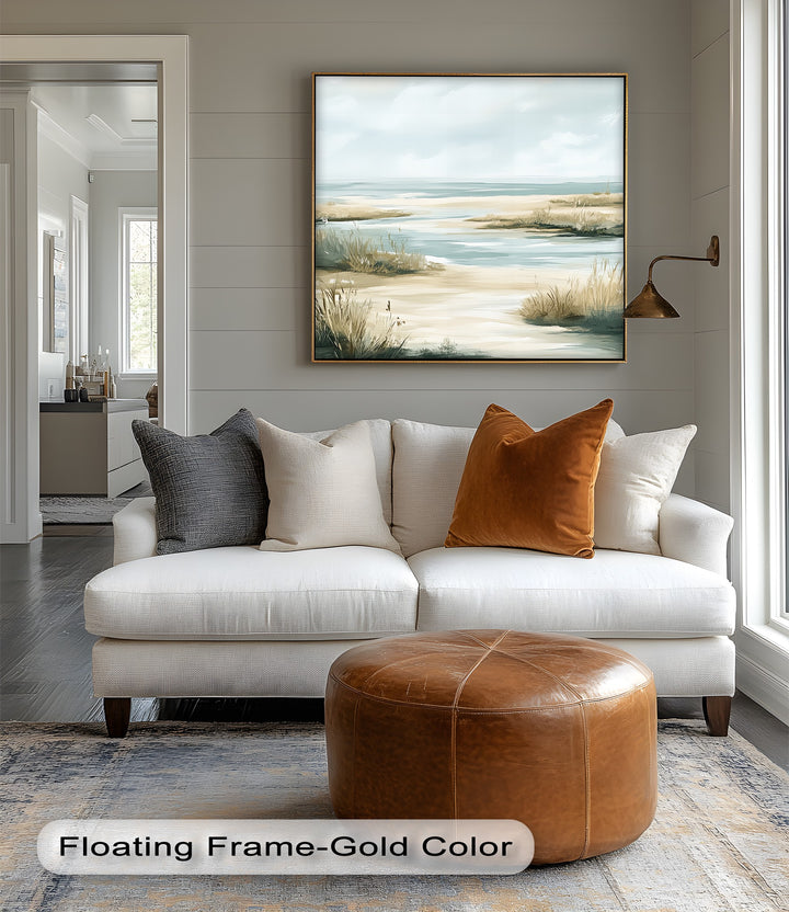 Capture coastal calm with this minimalist photo canvas design.

