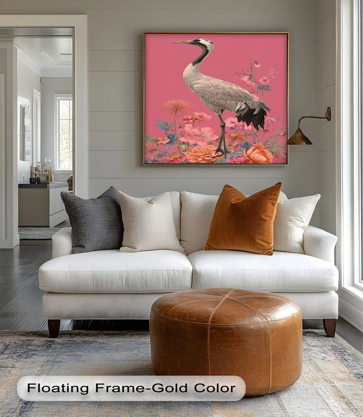 Elegant Crane Among Blossoms – Nature-Inspired Bird Canvas Print - MyPhotoStation