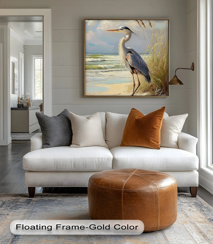 Coastal Grace – Majestic Heron by the Shore Canvas Print - MyPhotoStation