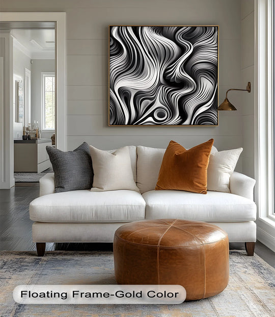 Flowing Dimensions – Abstract Waveform in Black & White Canvas Print - MyPhotoStation