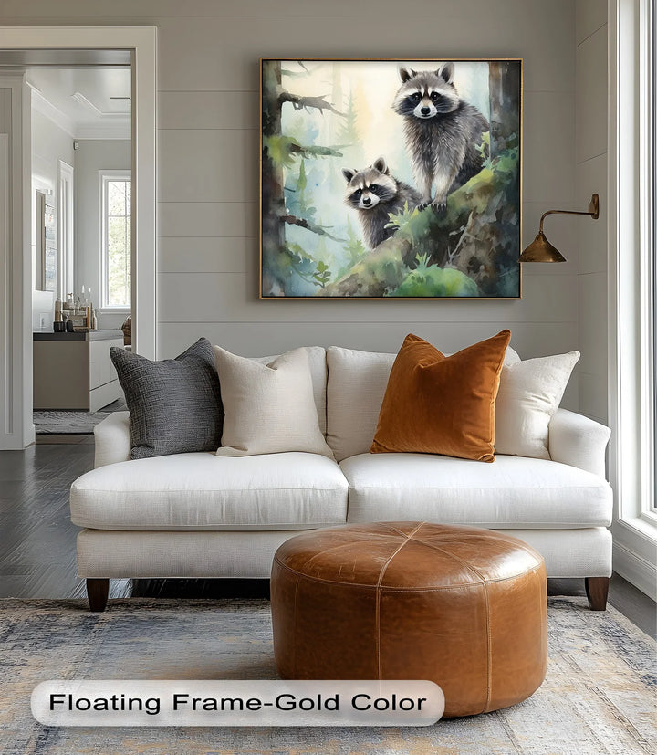 Curious Companions – Raccoons in Forest Animal Canvas Print - MyPhotoStation