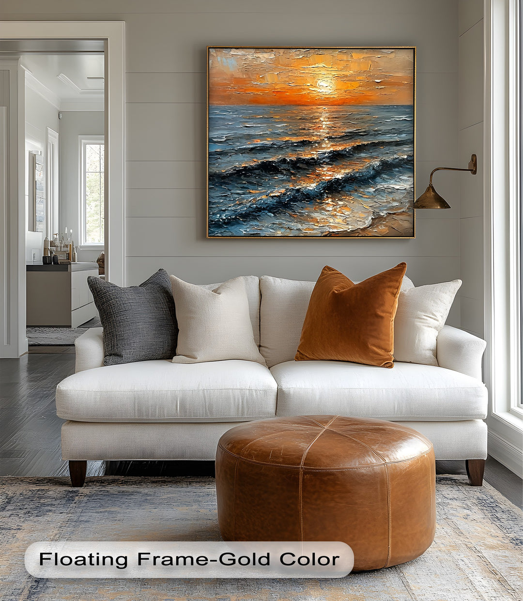 Golden Horizon – Textured Sunset Seascape Canvas Print