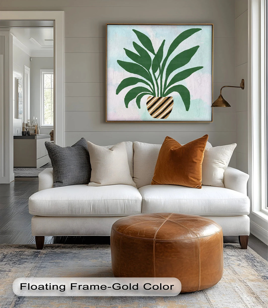 Striped Planter Botanical Art – Minimalist Green Leaf Canvas Print - MyPhotoStation