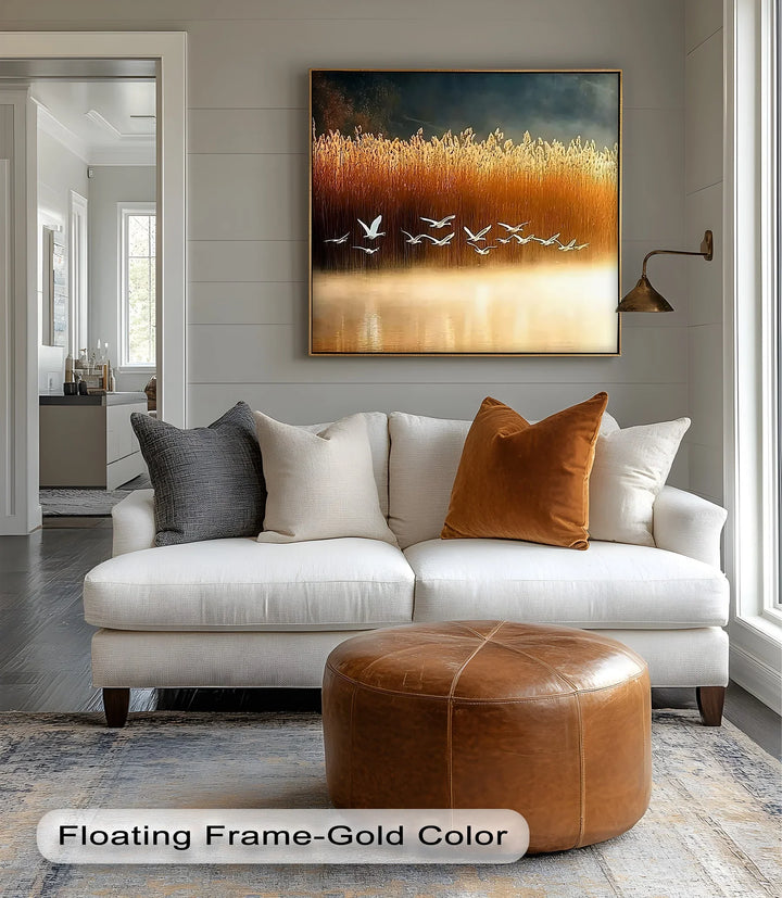Golden Flight – Tranquil Birds at Sunset Canvas Print - MyPhotoStation