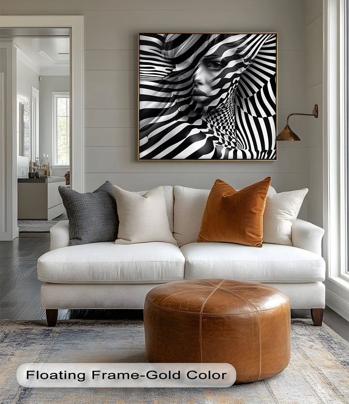 Illusionary Muse – Optical Portrait in Black & White Canvas Print - MyPhotoStation