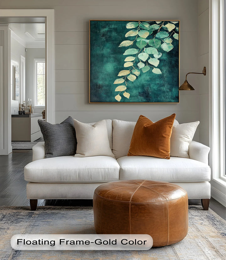 Golden Eucalyptus Cascade – Elegant Leaf Branch Canvas Print - MyPhotoStation