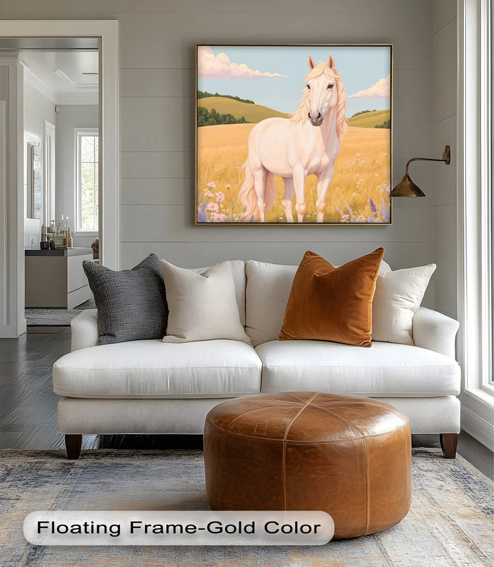Golden Meadow Stallion – Horse in Wildflower Field Animal Canvas Print - MyPhotoStation