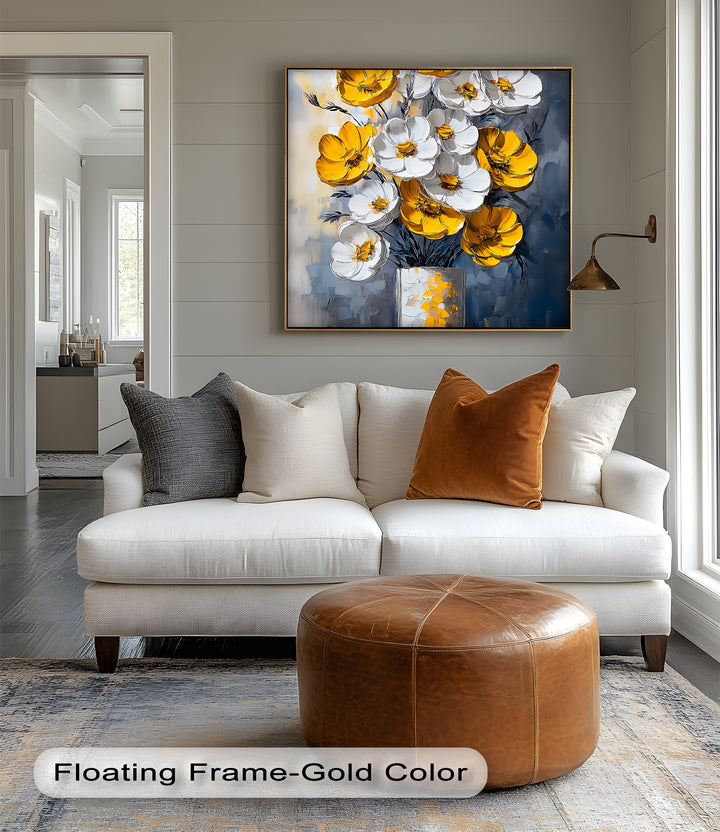 Sunlit Elegance – Yellow and White Poppies in Vase Canvas Print