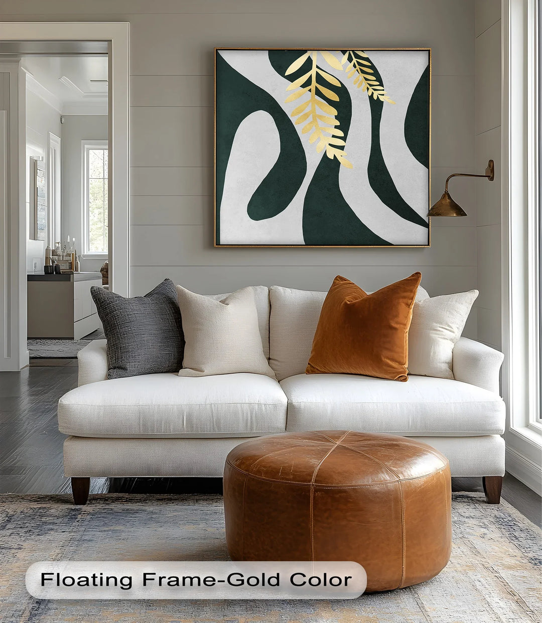 Golden Fern Over Emerald Flow – Minimal Botanical Canvas Print - MyPhotoStation
