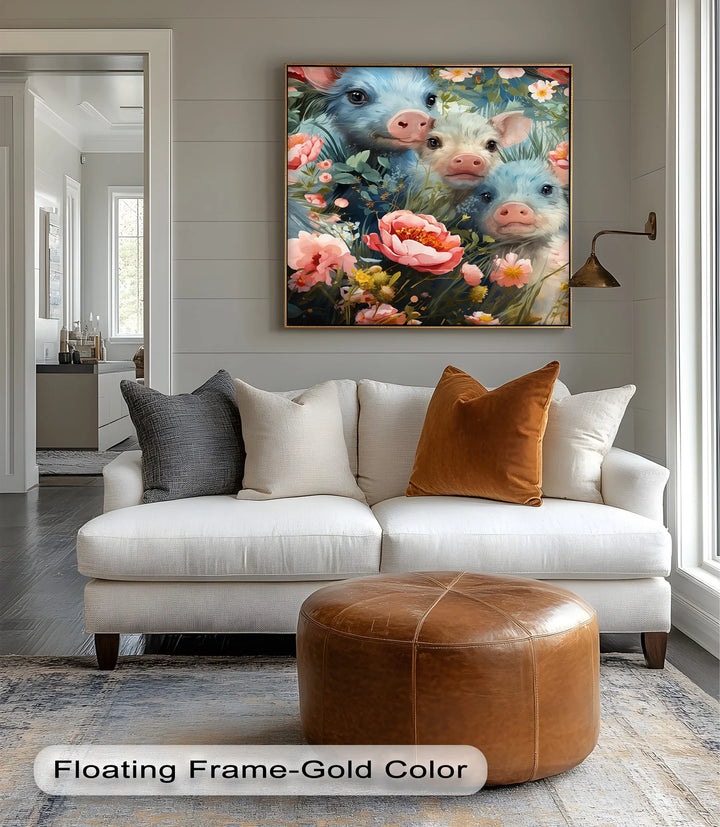 Blossom Companions – Piglets Among Spring Blooms Animal Canvas Print - MyPhotoStation