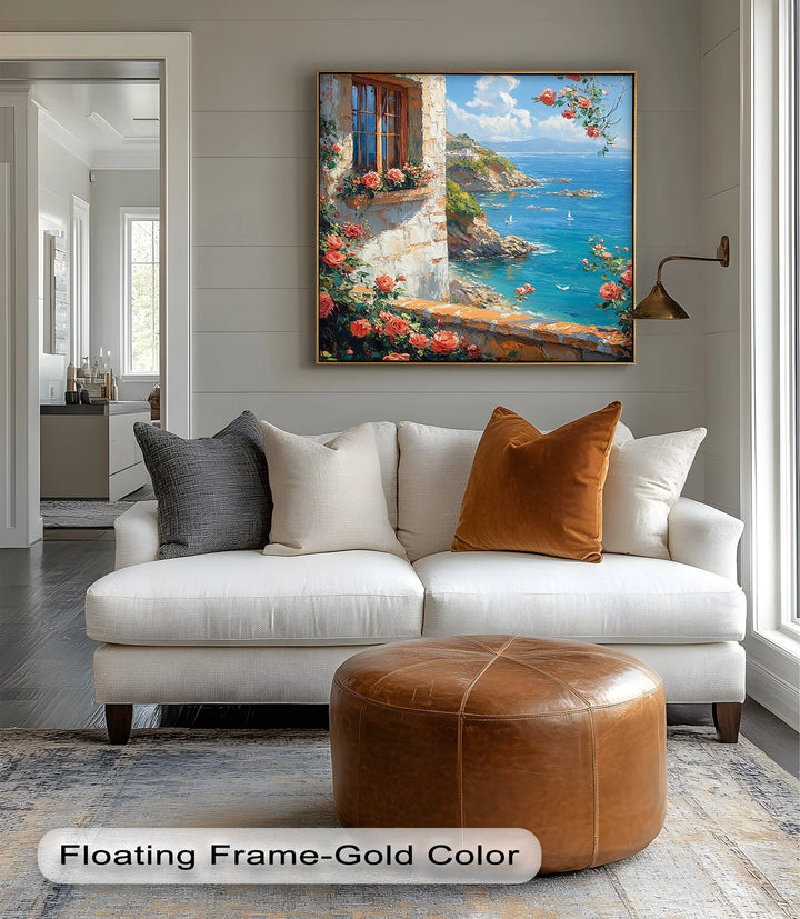 Seaside Roses View – Mediterranean Coast Window Canvas Print - MyPhotoStation