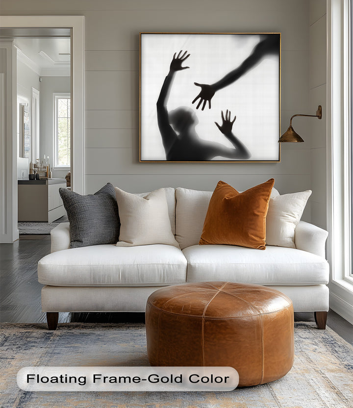 This custom canvas print evokes intimacy and distance through minimalist shadow play and artistic expression.

