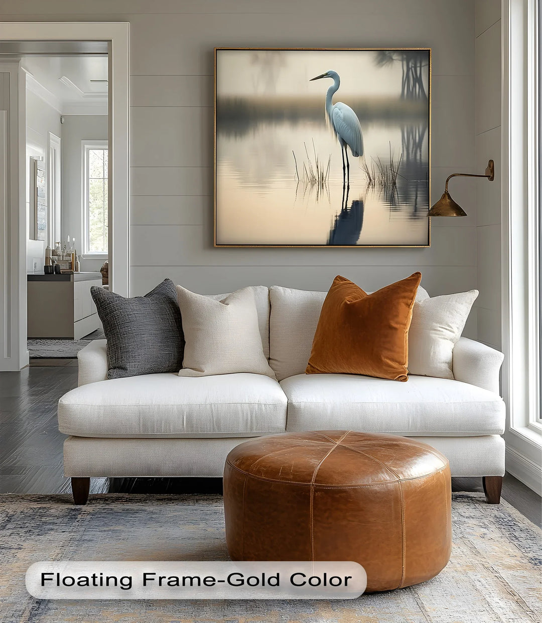 Misty Morning Heron – Serene Lakeside Reflection Canvas Print - MyPhotoStation