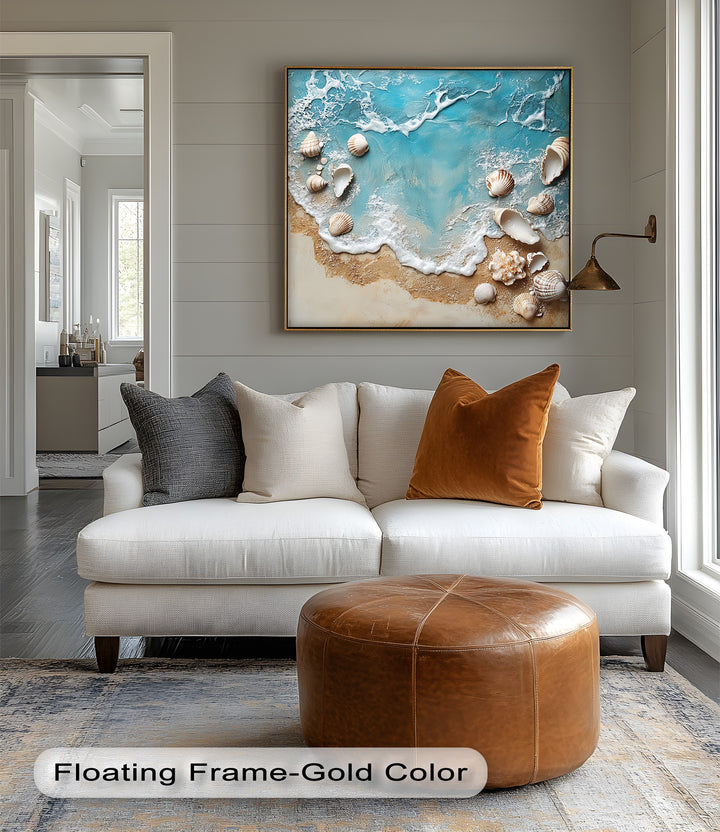 Ocean textures and shells come together in this elegant custom canvas print.

