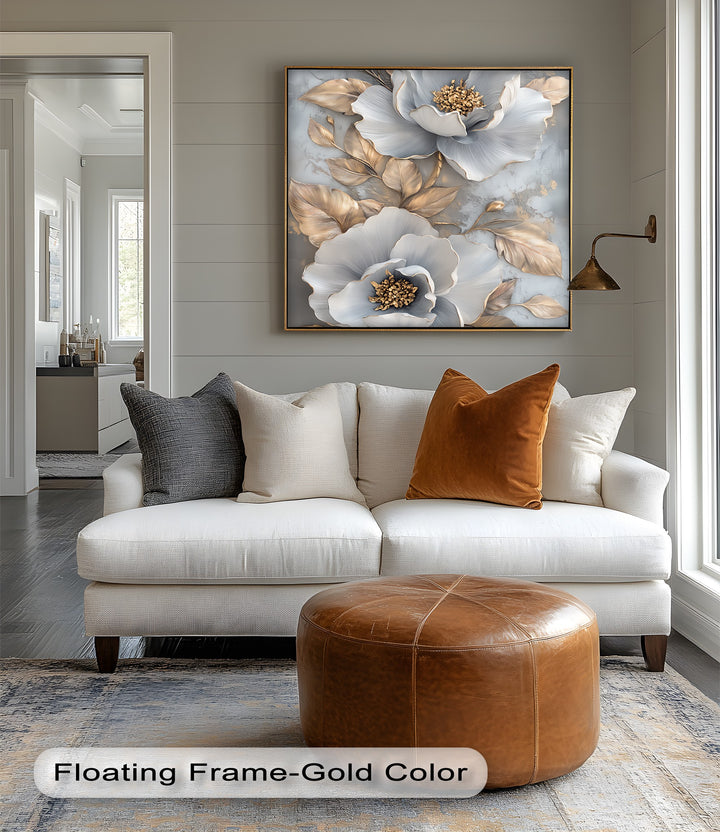 Metallic Petal Elegance – Gold and Silver Floral Canvas Print