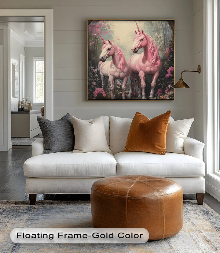 Pink Unicorns in Enchanted Forest - Animal Canvas Print - MyPhotoStation