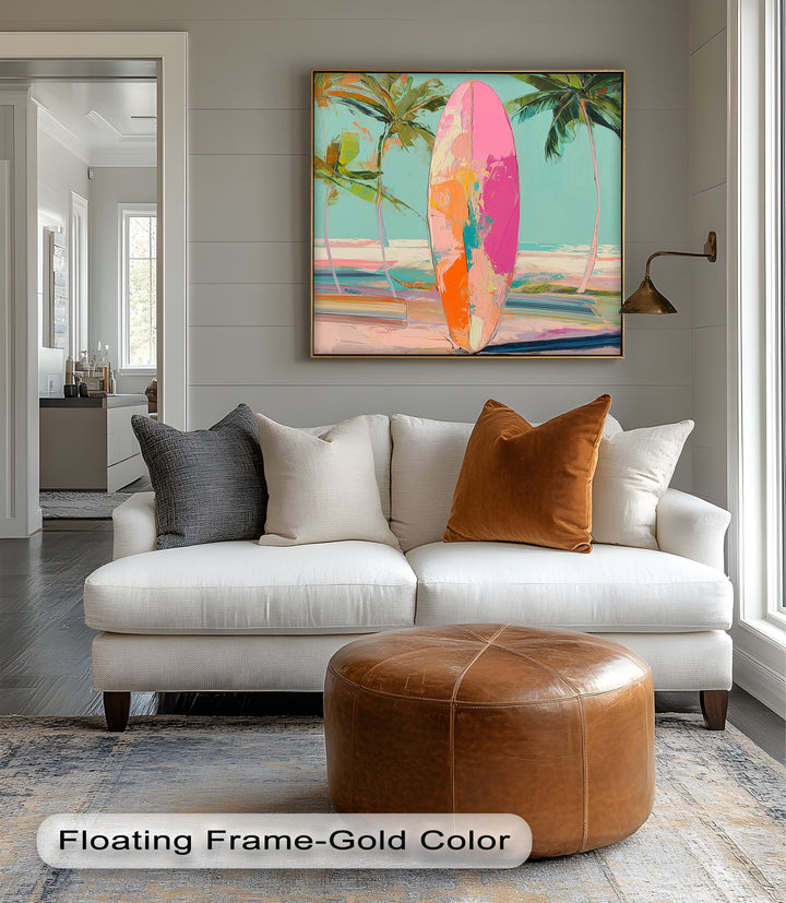 Sunset Ride – Vibrant Surfboard Beach Scene Canvas Print